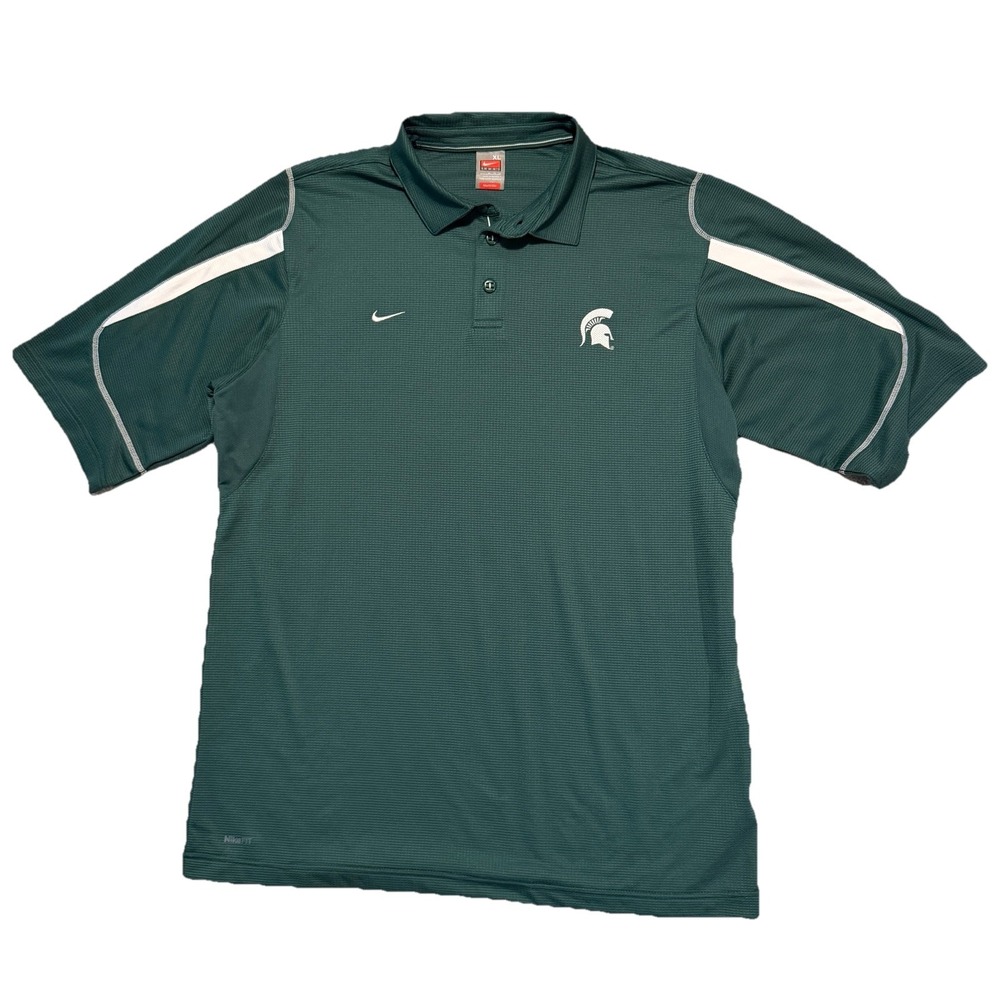 Nike Michigan State Polo Shirt Mens Xl Green Dri-Fit Spartans‎ SS Vtg Nike Team